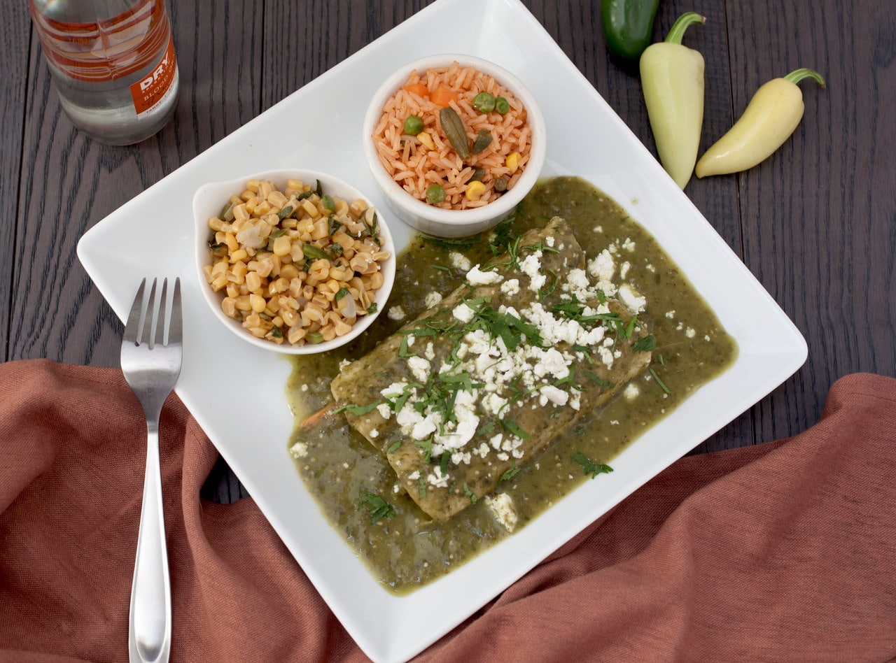 Cheese Enchiladas Verdes Boxed Lunch by Chef Frankie Morales