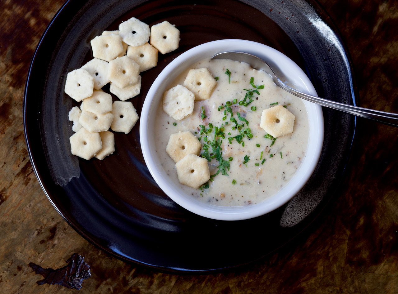 Clam Chowder with Oyster Crackers by Chef Una Kim • Corporate Catering