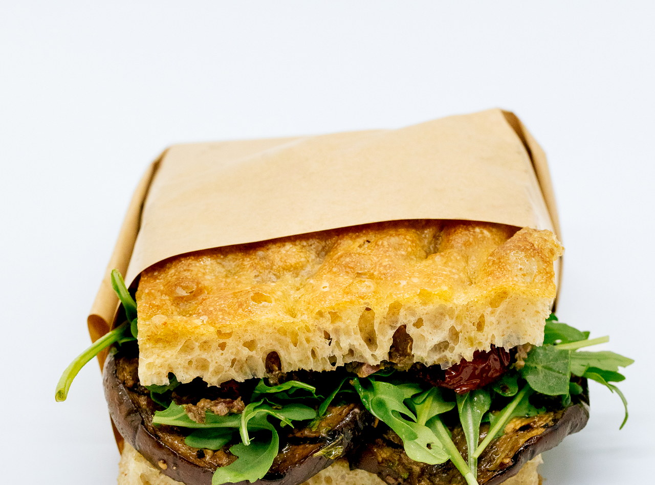 La Mediterranea Vegan Focaccia Sandwich Boxed Lunch Combo by Chef Filippo Fiori - Roosevelt