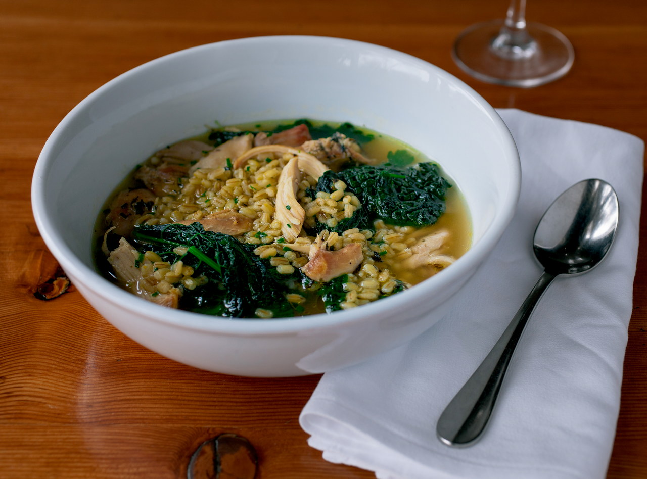 Roasted Chicken Barley Soup with Kale by Chef Ethan Stowell