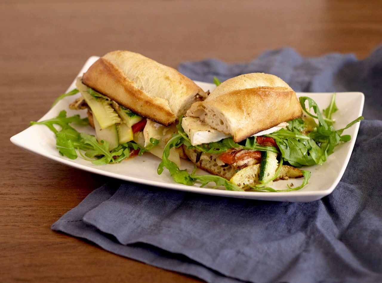 Gluten Free Roasted Veggie Baguette Sandwich with Side Salad by Chef Lilly Gjekmarkaj