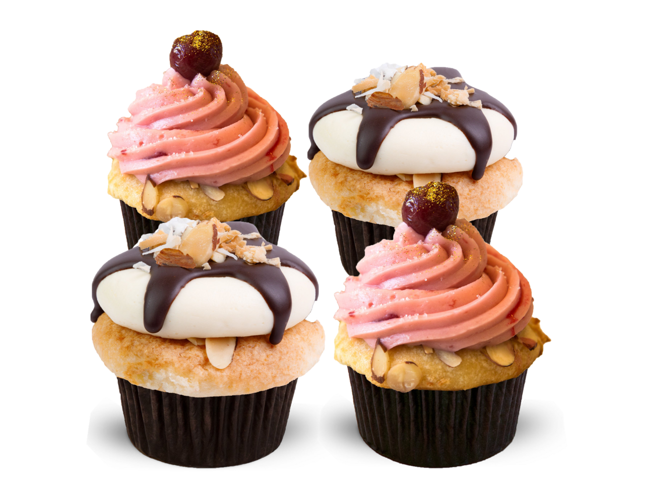 Gluten Free Coconut Almond and Cherries Jubilee Cupcakes (4-pack) by Jennifer Shea