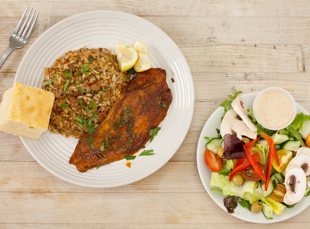 Jemil's Blackened Catfish Combo Plate by Chef Jemil Aziz Johnson