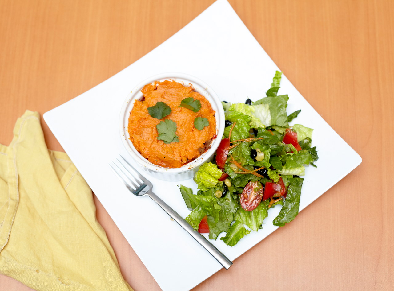 Southwest Shepherd's Pie with Beef and Chipotle Yams by Ripe Catering
