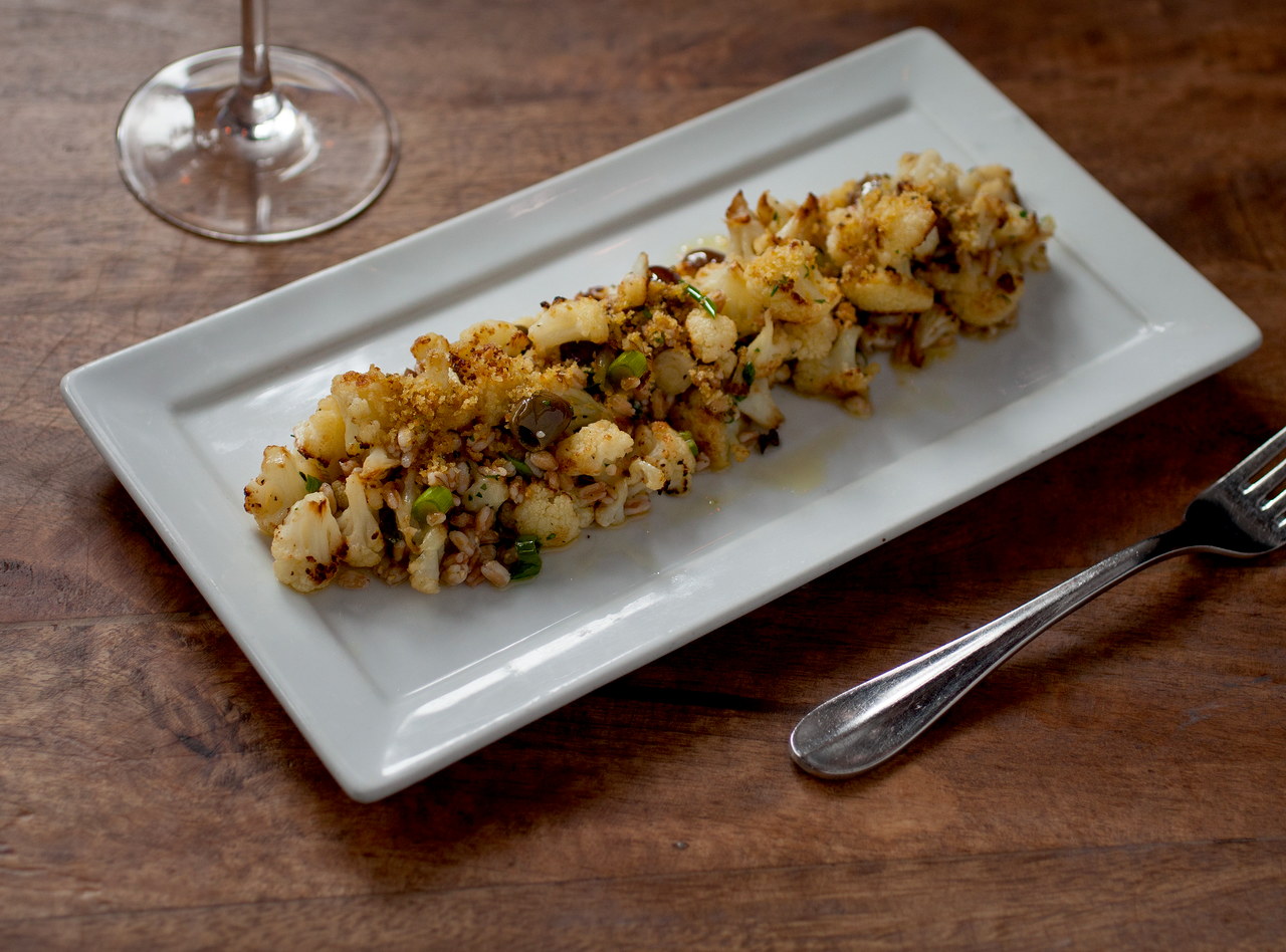 Roasted Cauliflower Farro and Taggiasca Olive Salad by Chef Ethan Stowell