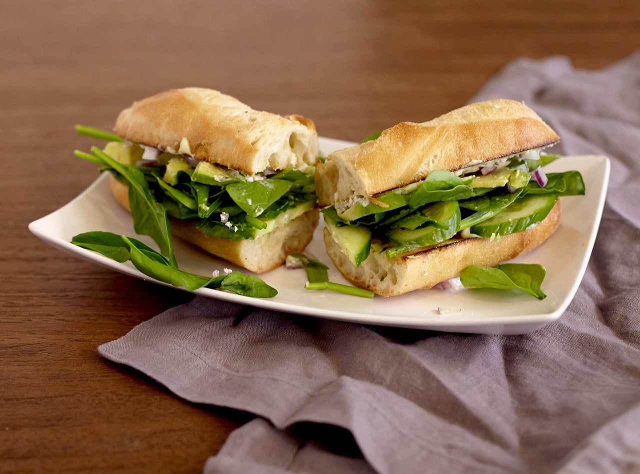 Vegan Mediterranean Avocado Baguette Sandwich with Side Salad by Chef Lilly Gjekmarkaj