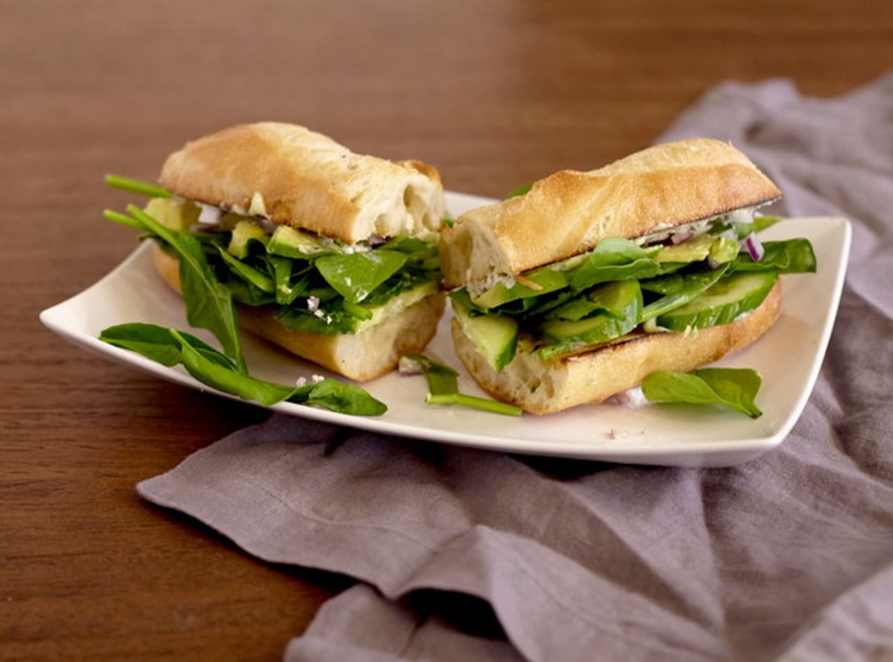 Mediterranean Avocado & Pesto Baguette Sandwich by Chef Lilly Gjekmarkaj