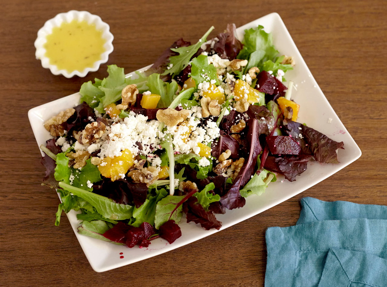 Beet and Walnut Salad with Orange Vinaigrette by Chef Lilly Gjekmarkaj