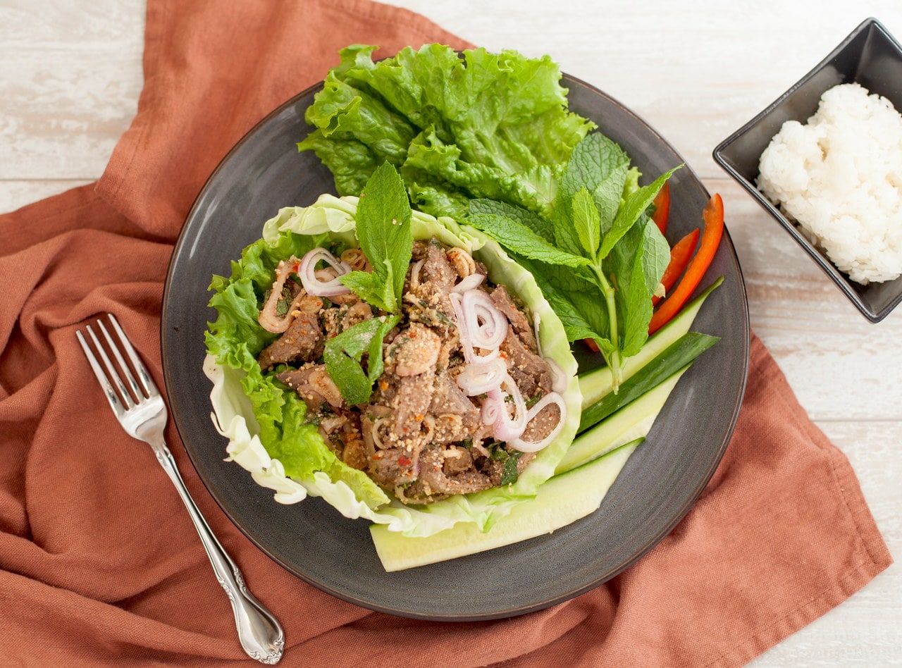 Grilled Beef Nam Tok Salad Boxed Lunch by Chef Tanya Jirapol