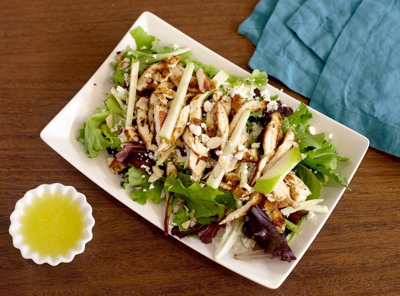 Nut Free Chicken, Apple and Goat Cheese Salad by Chef Lilly Gjekmarkaj